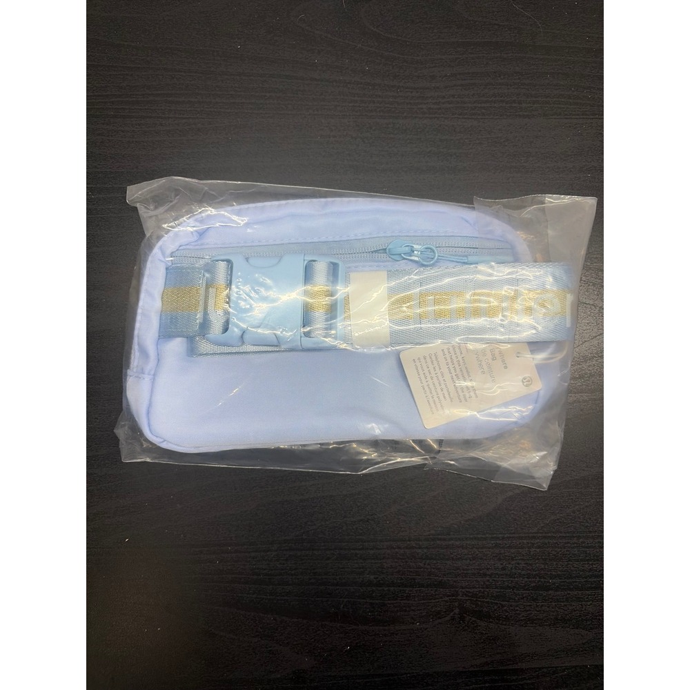 Lululemon Everywhere Belt Bag 1L Light Blue Pastel Gold Logo Waist Pack NWT